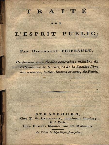 Traite' Sur L'esprit Public