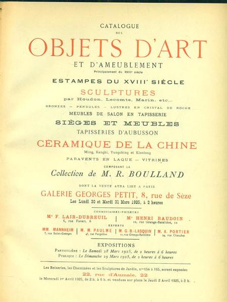 Collection R. Boulland, Catalogue Des Objets D'Art