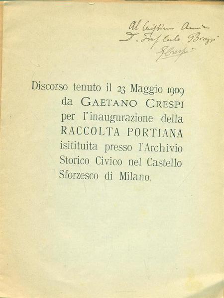 Del 23 maggio 1909 da Gaetano Crespi per raccolta portiana