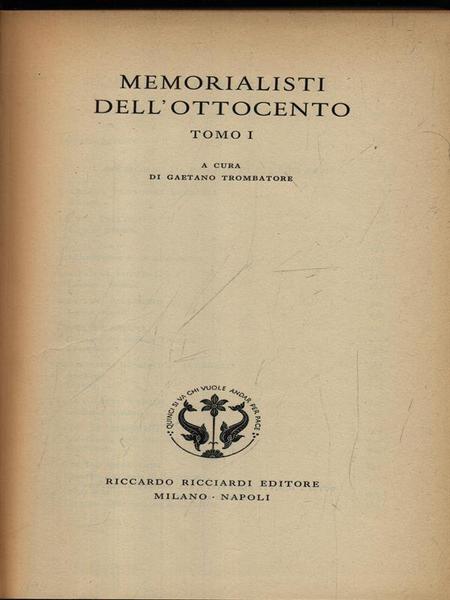 Memorialisti Dell'Ottocento tomo I