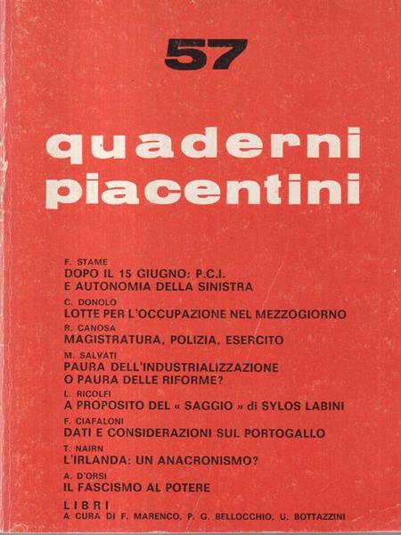 Quaderni piacentini 57 anno XIV novembre 1975