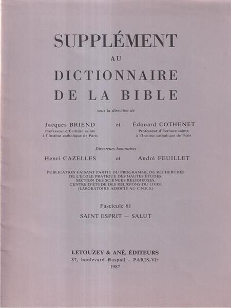 Supplement au dictionnaire de la Bible fascicule 61