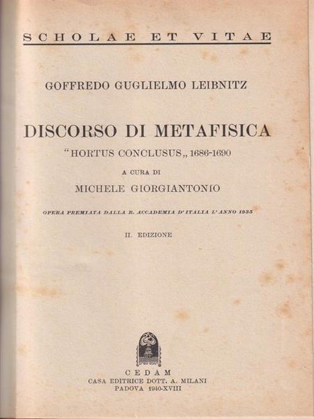 Discorso di metafisica. Hortus conclusus 1868-1890