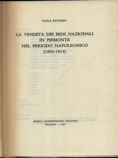 La vendita di beni nazionali in Piemonte nel perioso napoleonico
