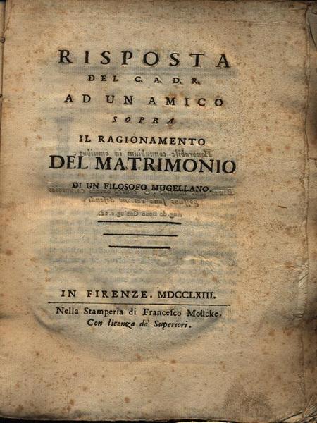 Risposta del c.a.d.r. ad un amico sopra il ragionamento del …