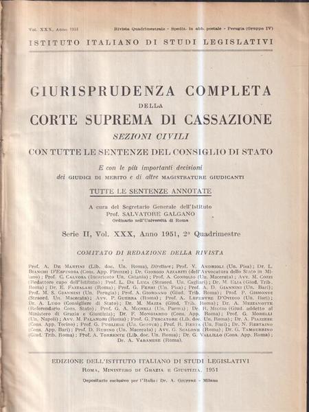 Giurisprudenza completa della corte suprema di cassazione 1951, II quadrimestre