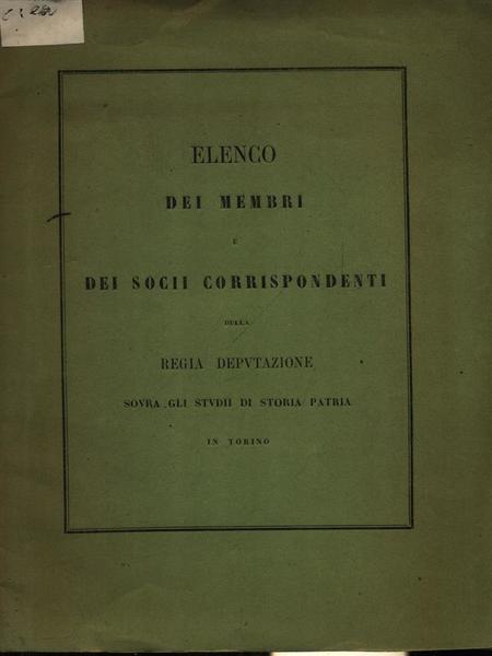 Elenco dei membri dei socii corrispondenti della Regia Deputazione