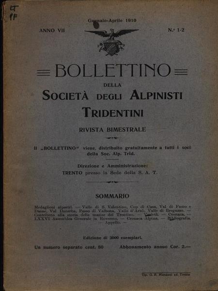 Bollettino della societa' degli alpinisti tridentini gennaio-aprile 1910