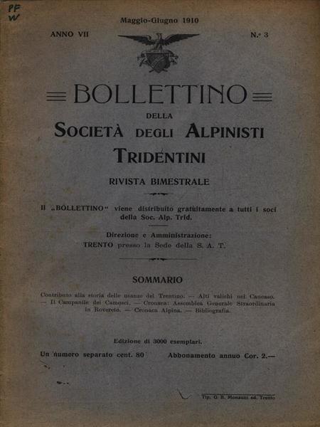 Bollettino della societa' degli alpinisti tridentini maggio giugno 1910