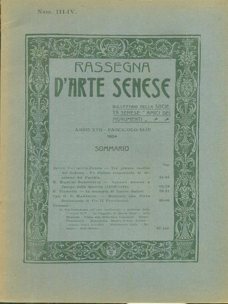 La rassegna d'arte senese Anno XVII 2 fascicoli