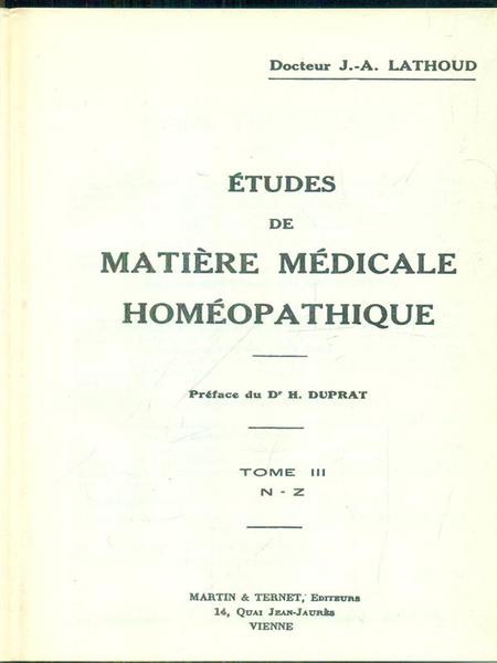 Etudes de matiere medicale homeopatique 3vv