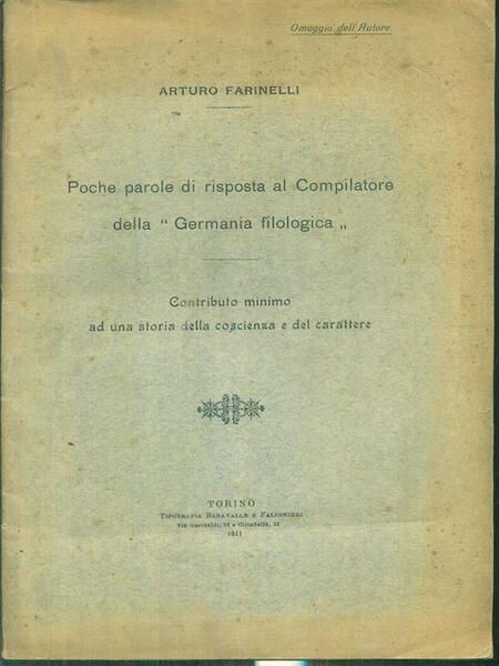 Poche parole di risposta al Compilatore della 'Germania filologica'