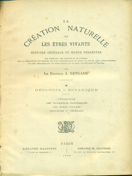 La creation naturelle et les etres vivants