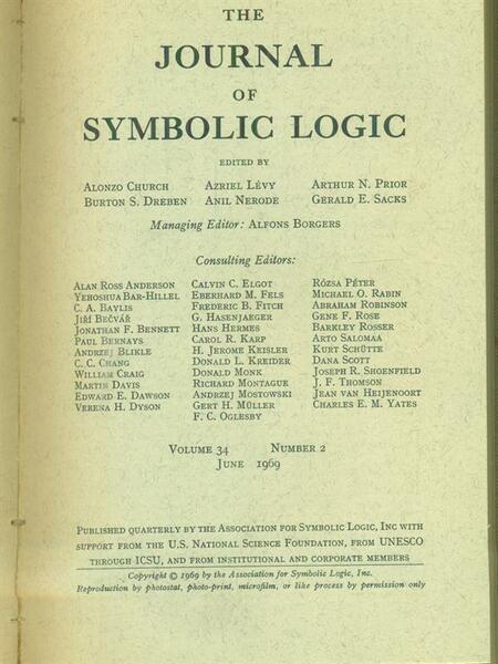 The journal of symbolic logic 6vv 1968-1969-1970