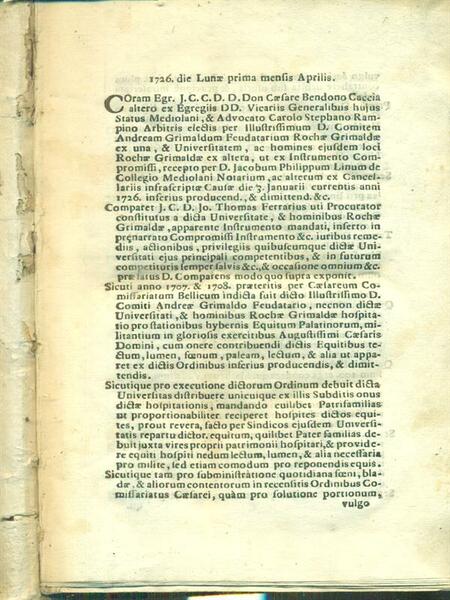 Raccolta di sentenze 1726 die Luna prima menfis apriliis