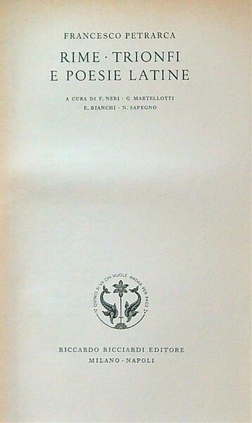 Francesco Petrarca Rime Trionfi e Poesie latine