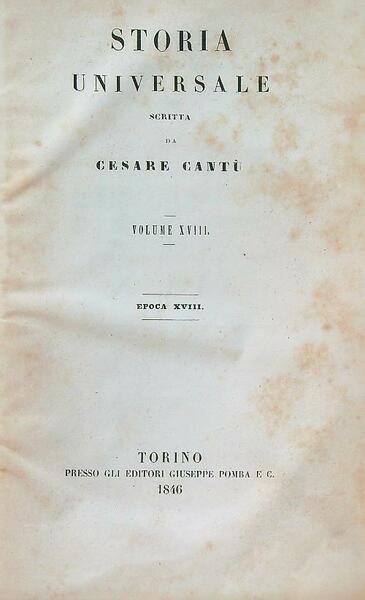 Storia universale. Volume XVIII. Epoca XVIII