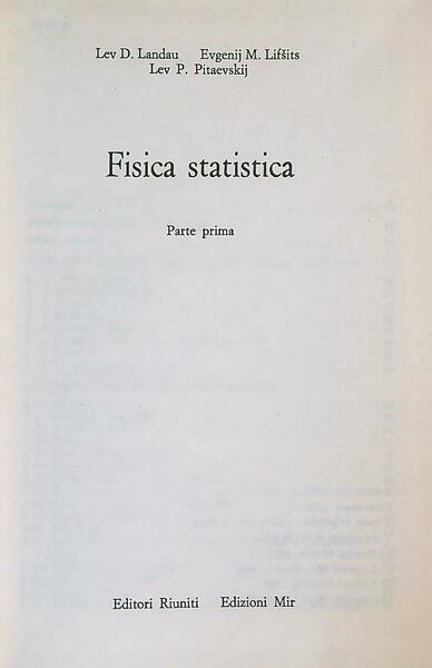 Fisica statistica. Parte prima