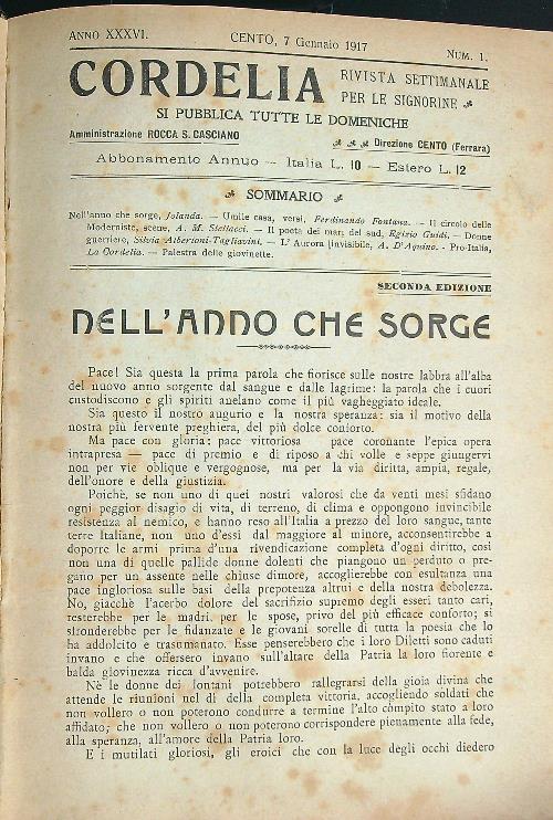 Cordelia dal 1 gennaio al 28 ottobre 1917. 43 numeri