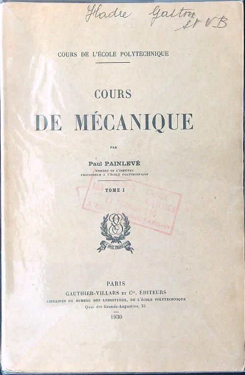 Course de mecanique tome I