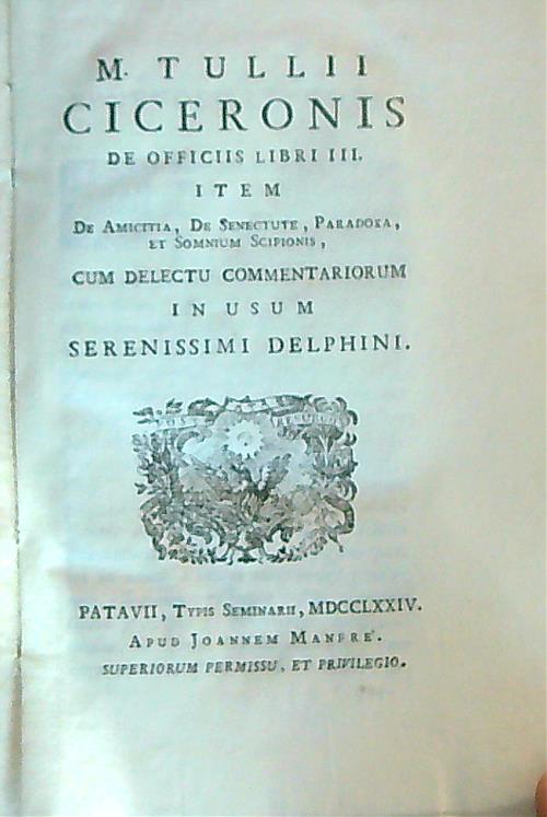 M. Tulli Ciceronis De Officiis Libri III. Libro da rilegare