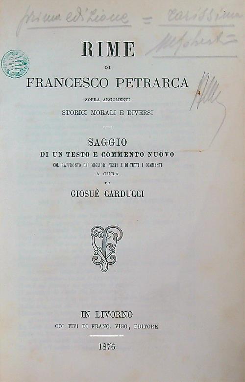 Rime di Francesco Petrarca sopra argomenti storici morali e diversi