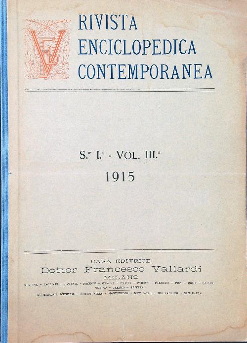 Rivista Enciclopedica Contemporanea serie I vol. III 1915
