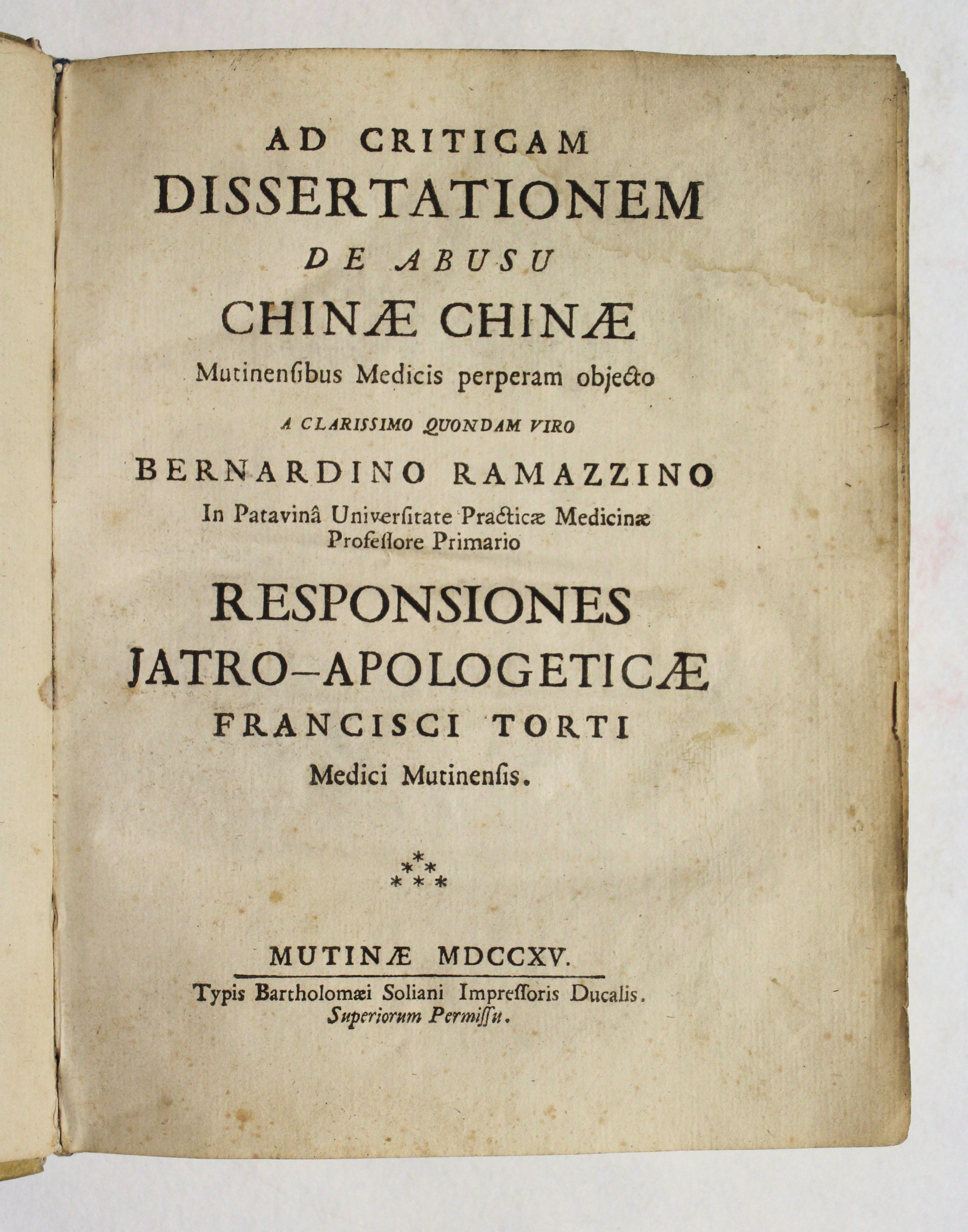 Ad criticam dissertationem de abusu chinae chinae mutinensibus medicis perperam …