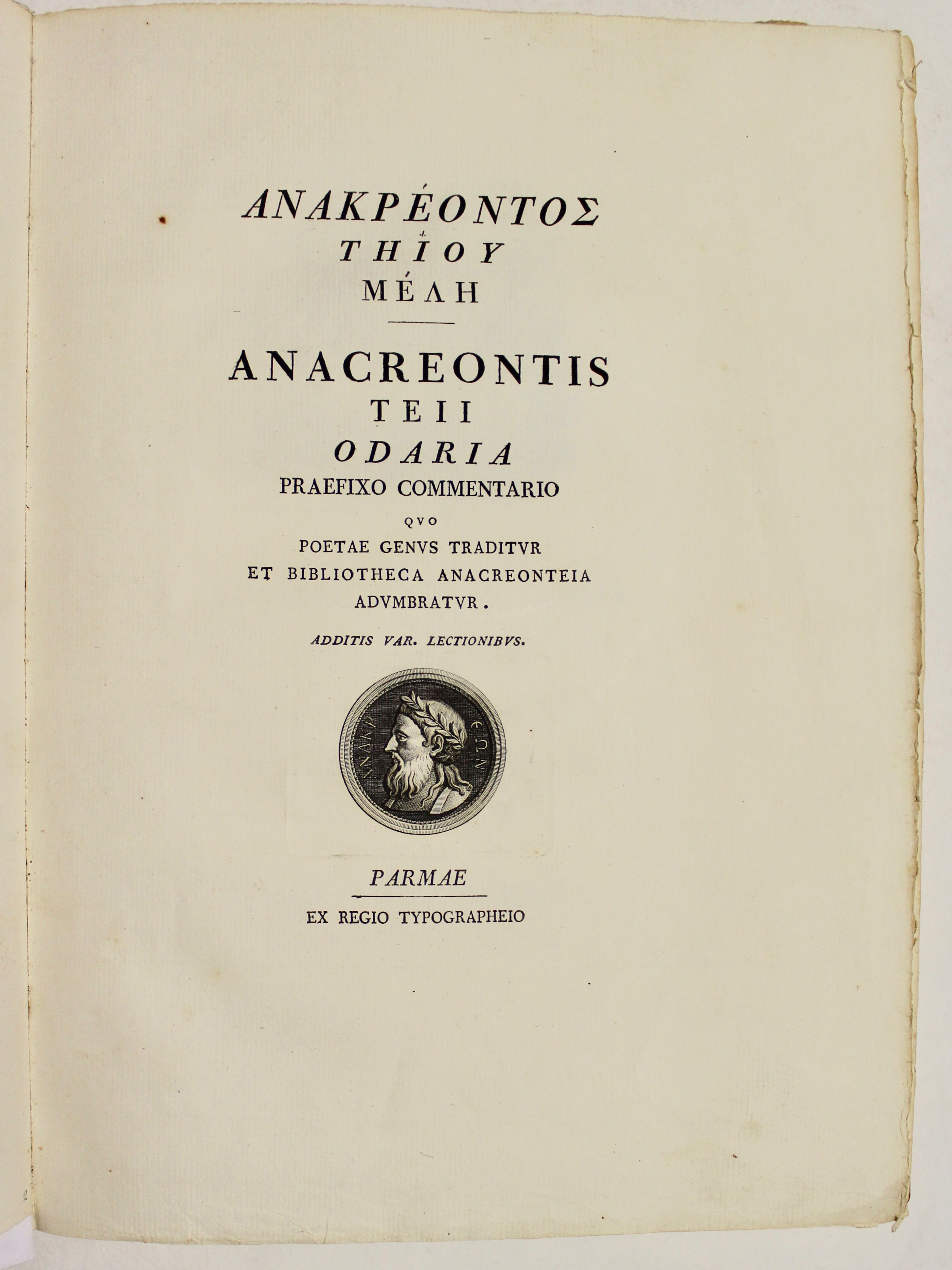 Anacreontis Teii Odaria praefixo commentario quo poetae genus traditur. (testo …