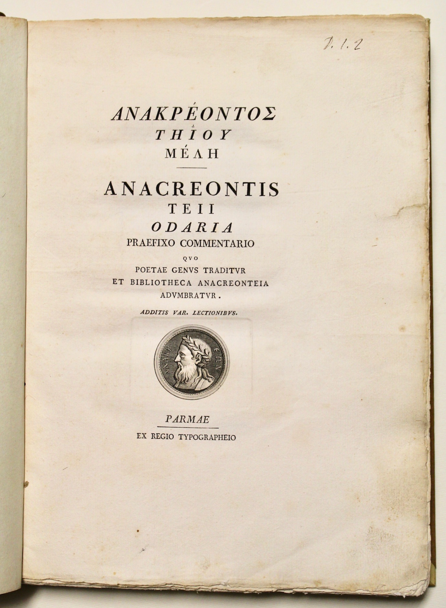 Anacreontis Teii Odaria praefixo commentario quo poetae genus traditur. (testo …