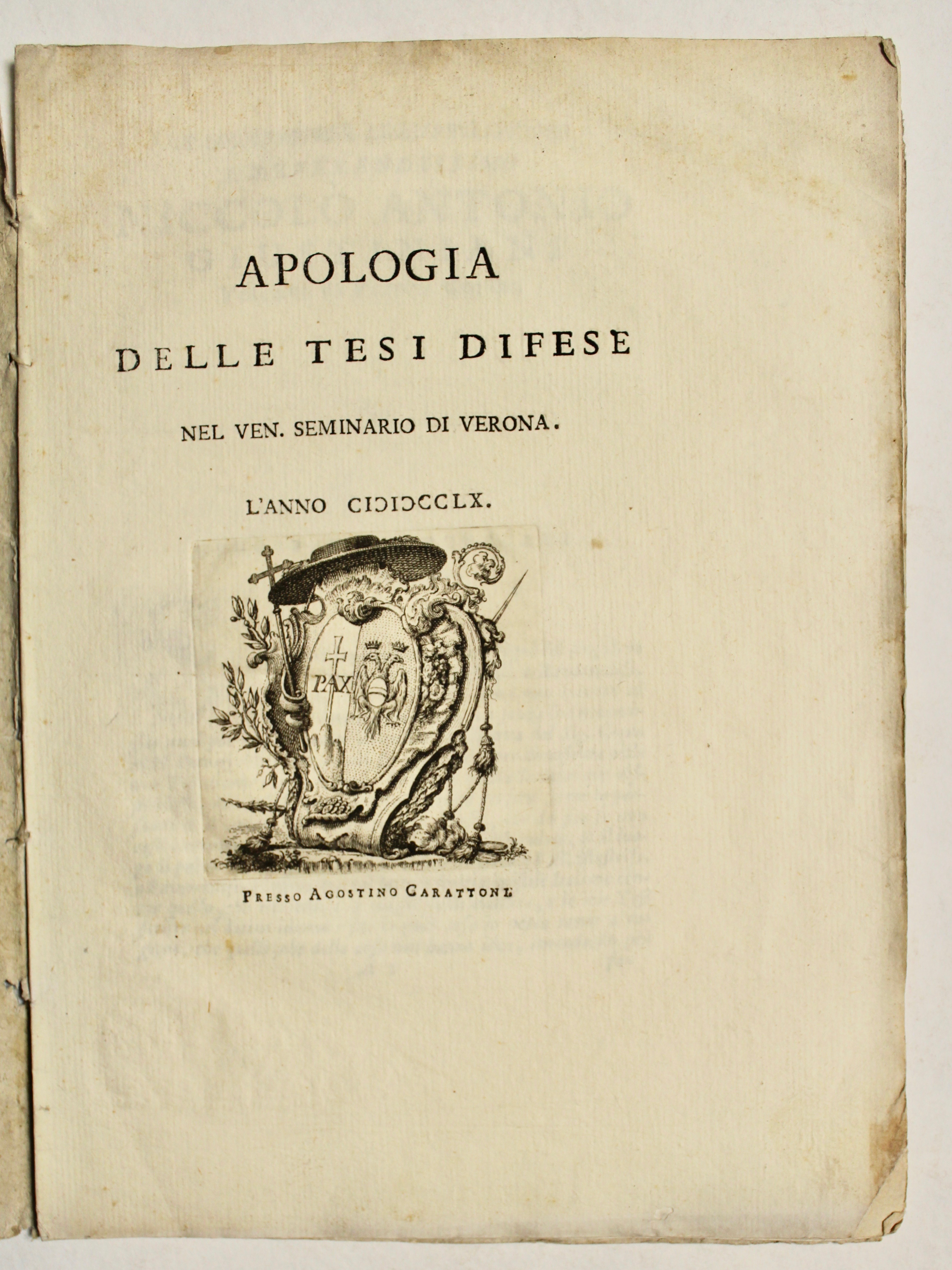 Apologia delle tesi difese nel ven. Seminario di Verona.