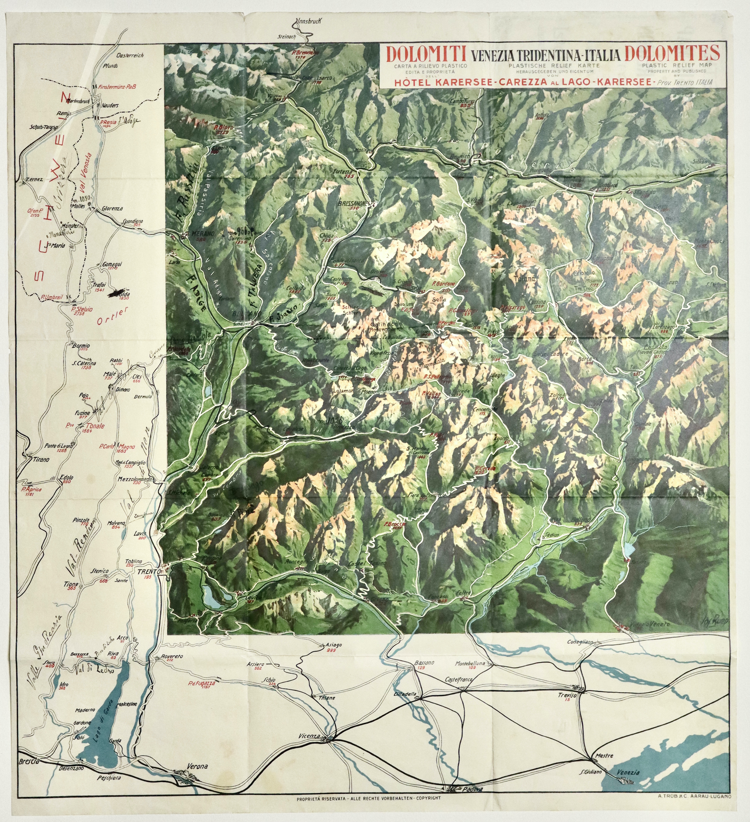Carta a rilievo plastico edita e proprietà dell'hotel Karersee-Carezza al …