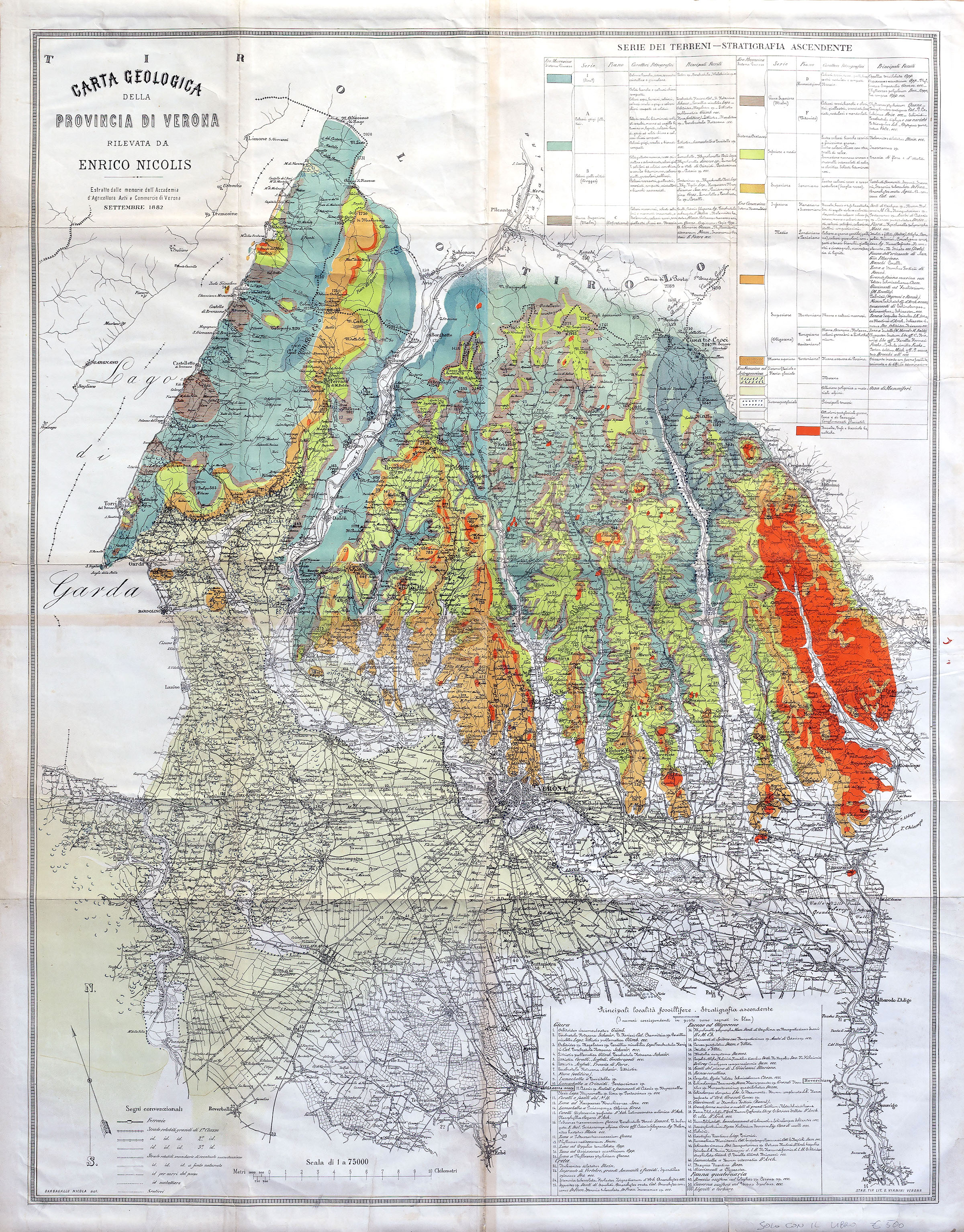 Carta geologica della provincia di Verona esrtatto dalle memorie dell'Accademia …