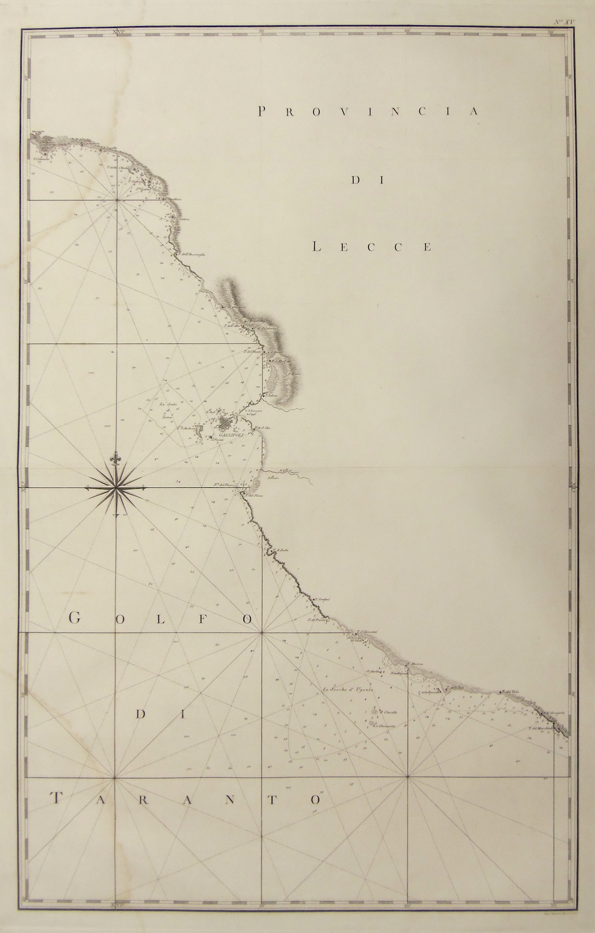 Carta nautica della costa presso Gallipoli.