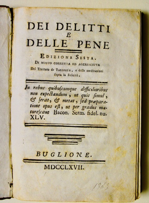 Dei Delitti e delle Pene. Edizione sesta, di nuovo corretta …