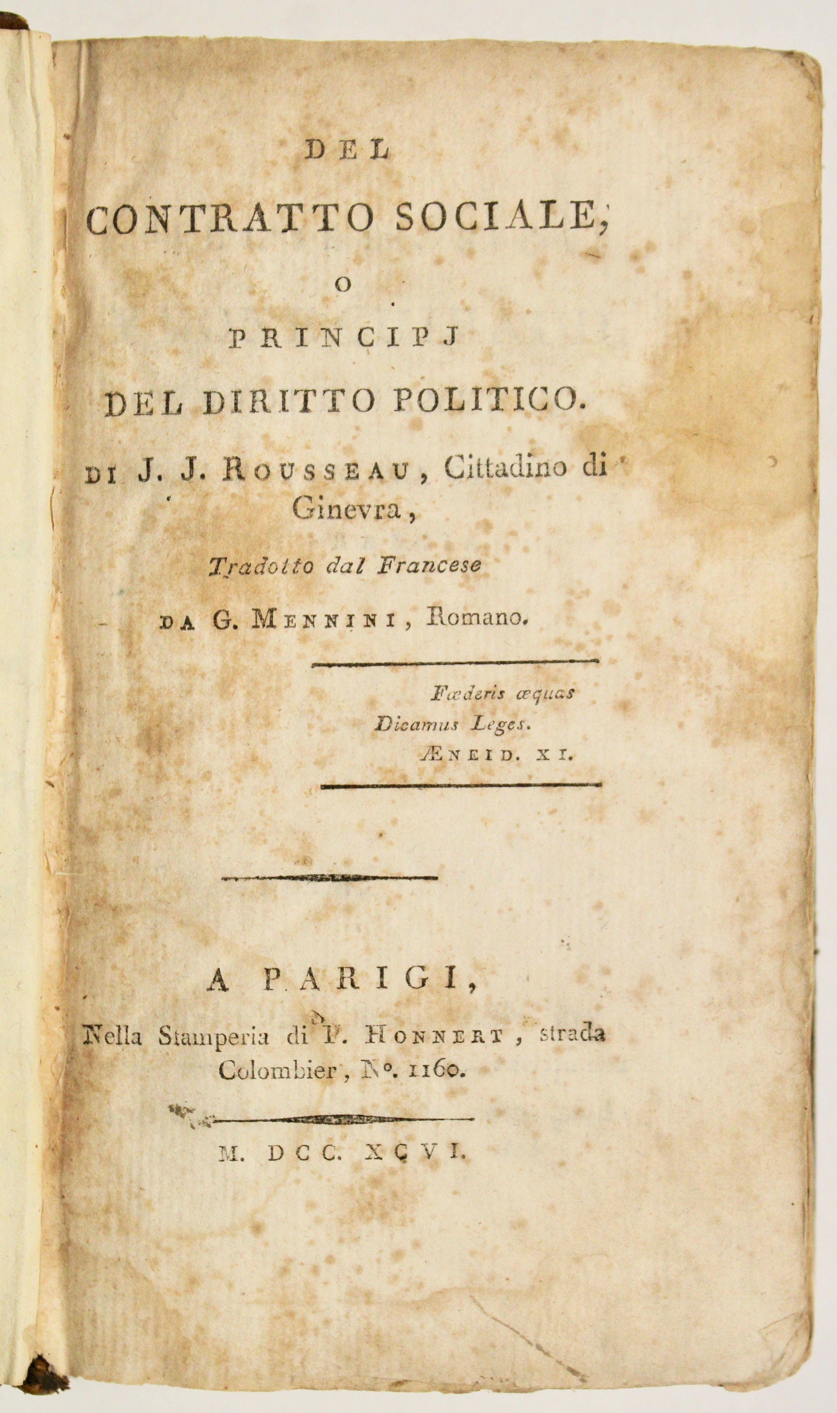 Del contratto sociale o principj del diritto politico.tradotto dal francese …