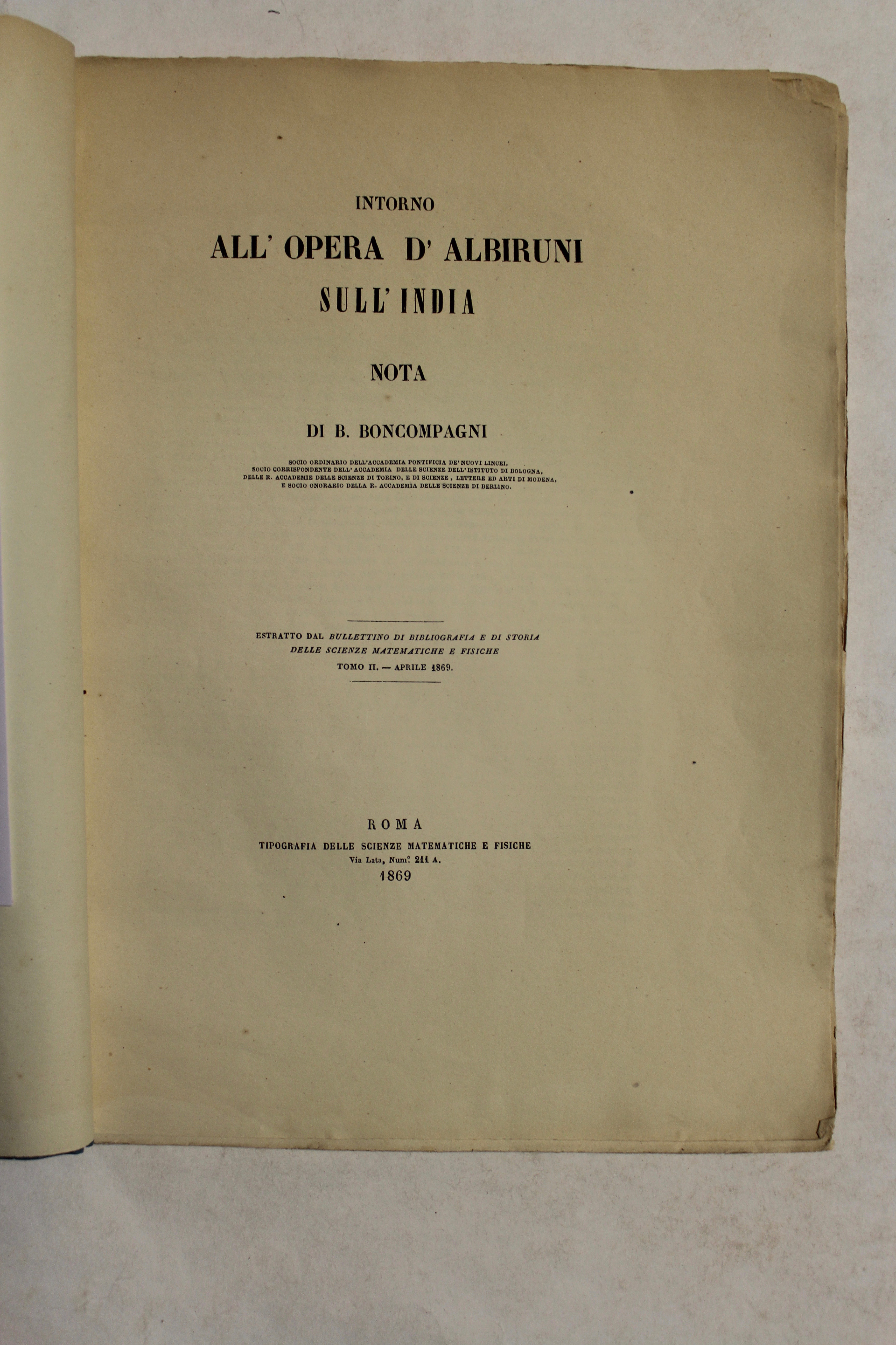 Intorno all'opera d'Albiruni sull'India.