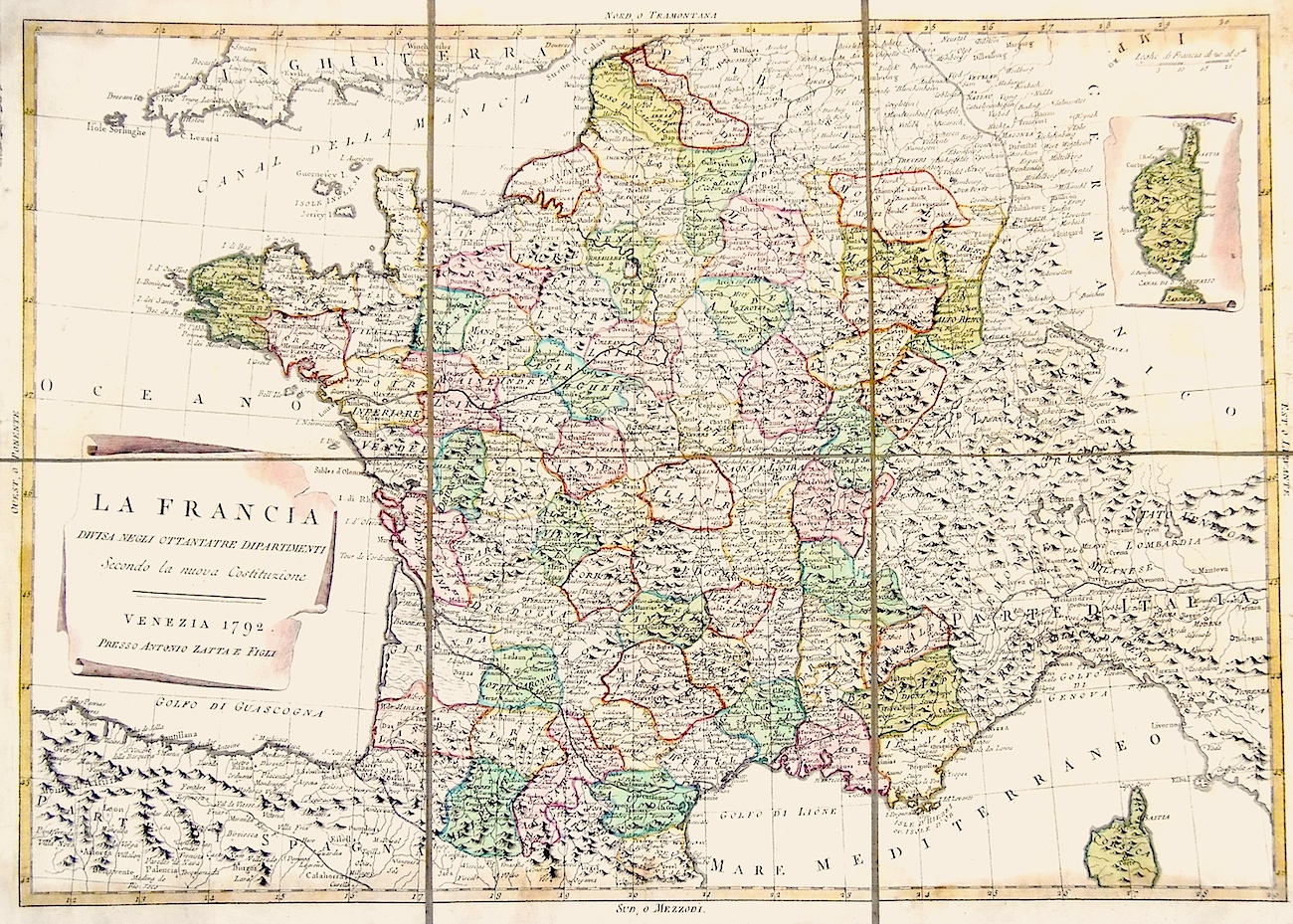 La Francia divisa negli ottantatre dipartimenti secondo la nuova Costituzione.