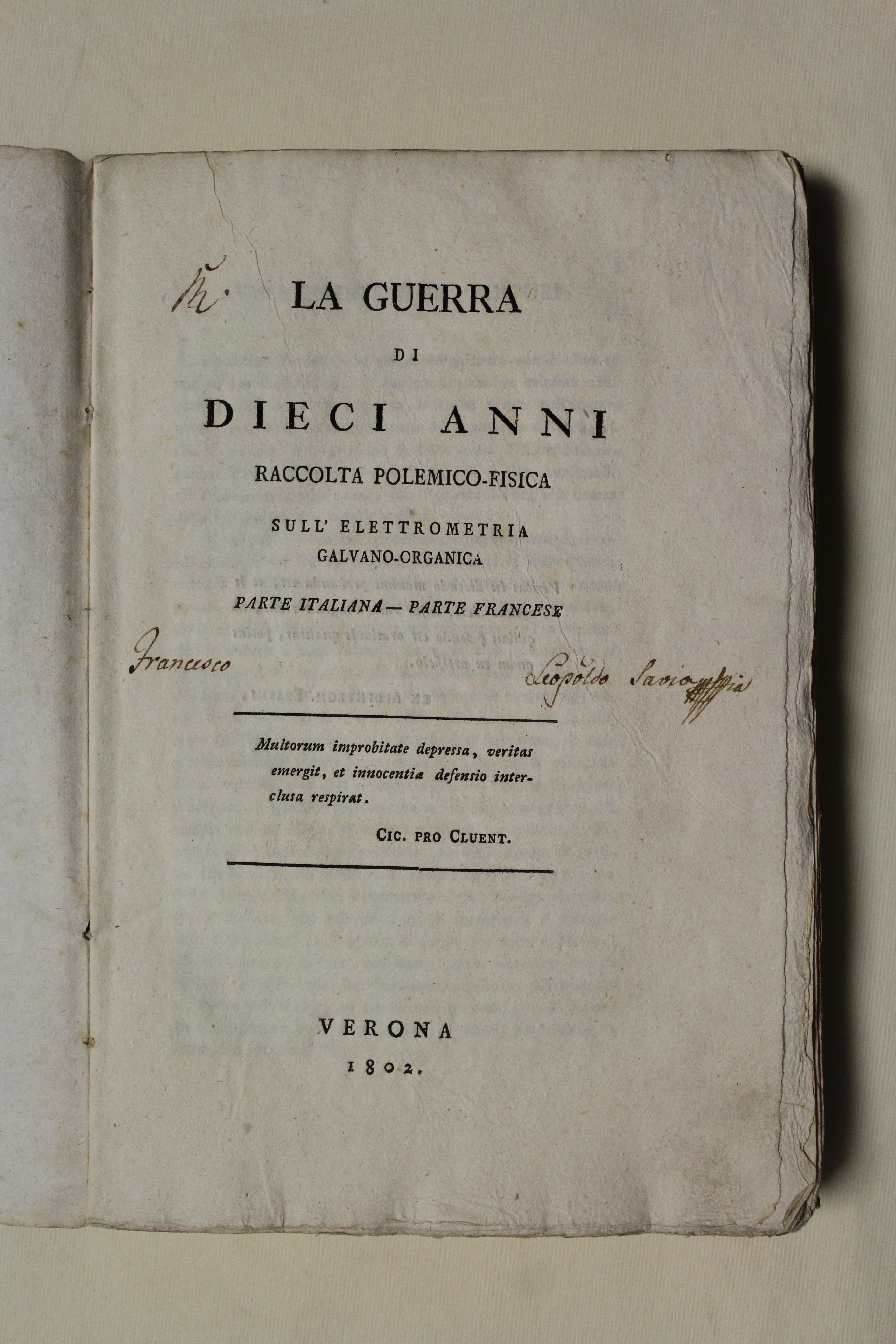 La guerra di dieci anni, raccolta polemico-fisica sull'elettrometria galvano-organica. Parte …