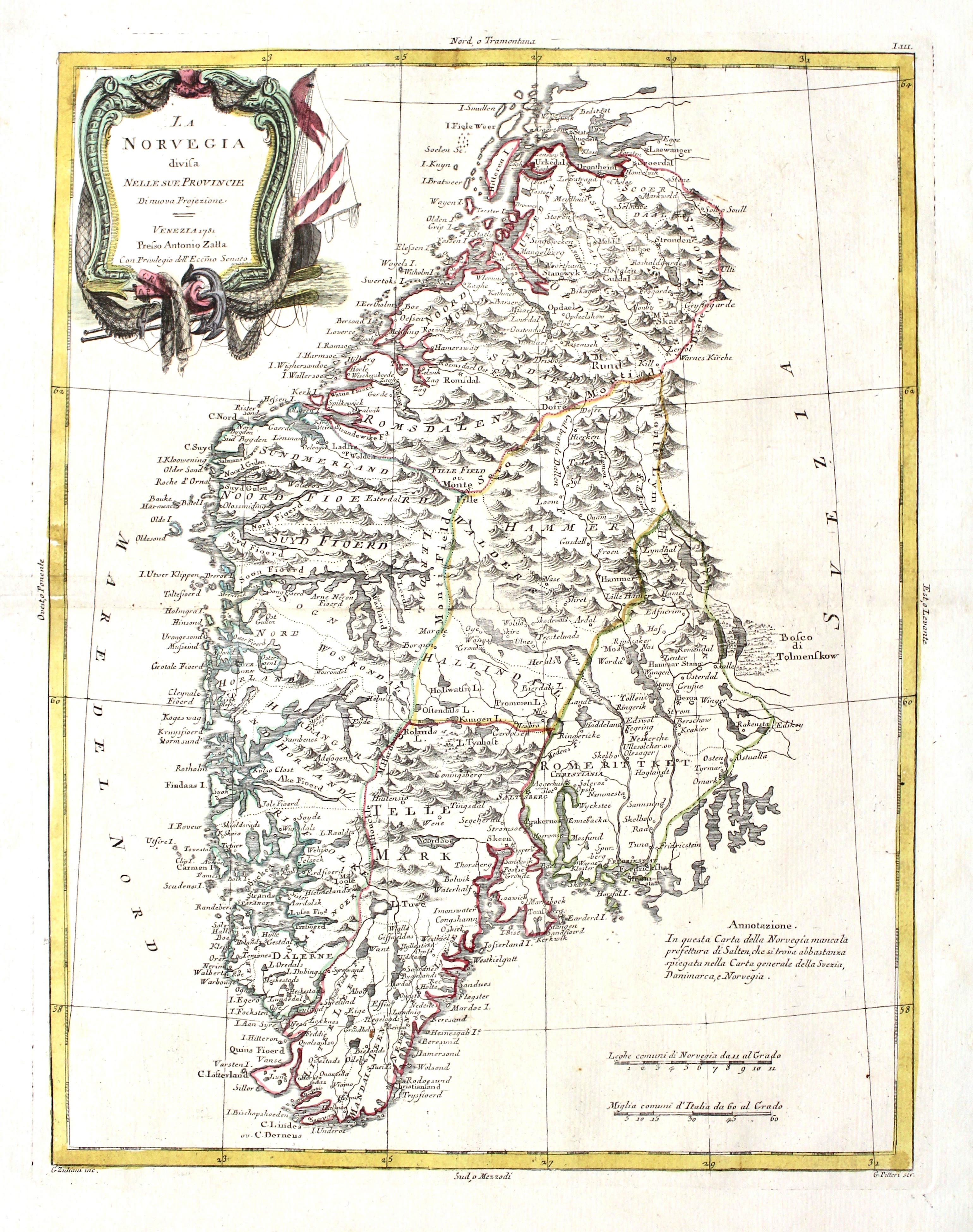 La Norvegia divisa nelle sue provincie di nuova projezione