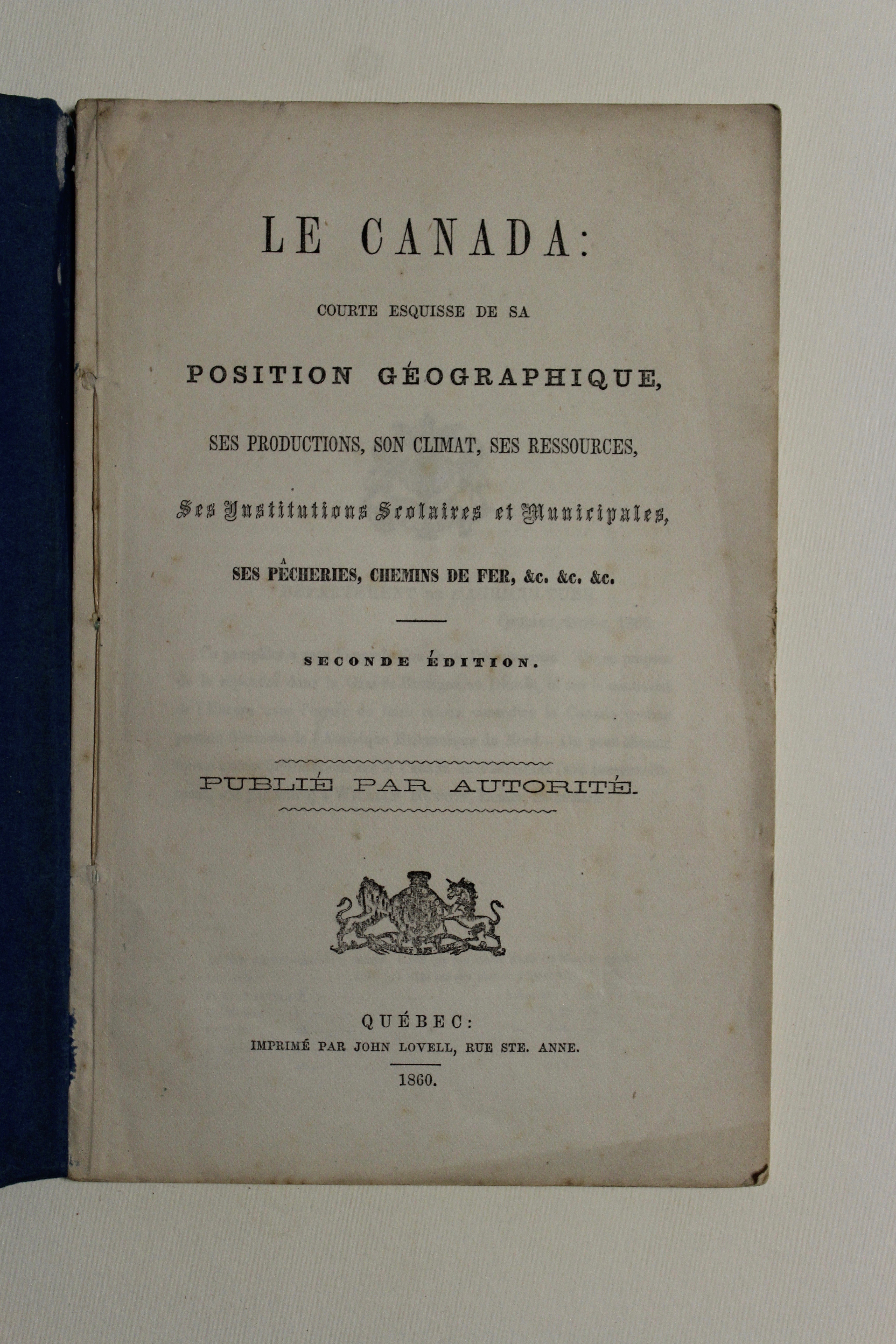 Le Canada: courte esquisse de sa position géographique, ses productions, …