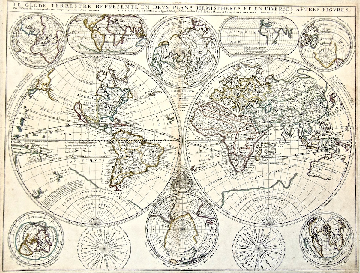 Le globe terrestre representé en deux plans-hemispheres et en diverses …