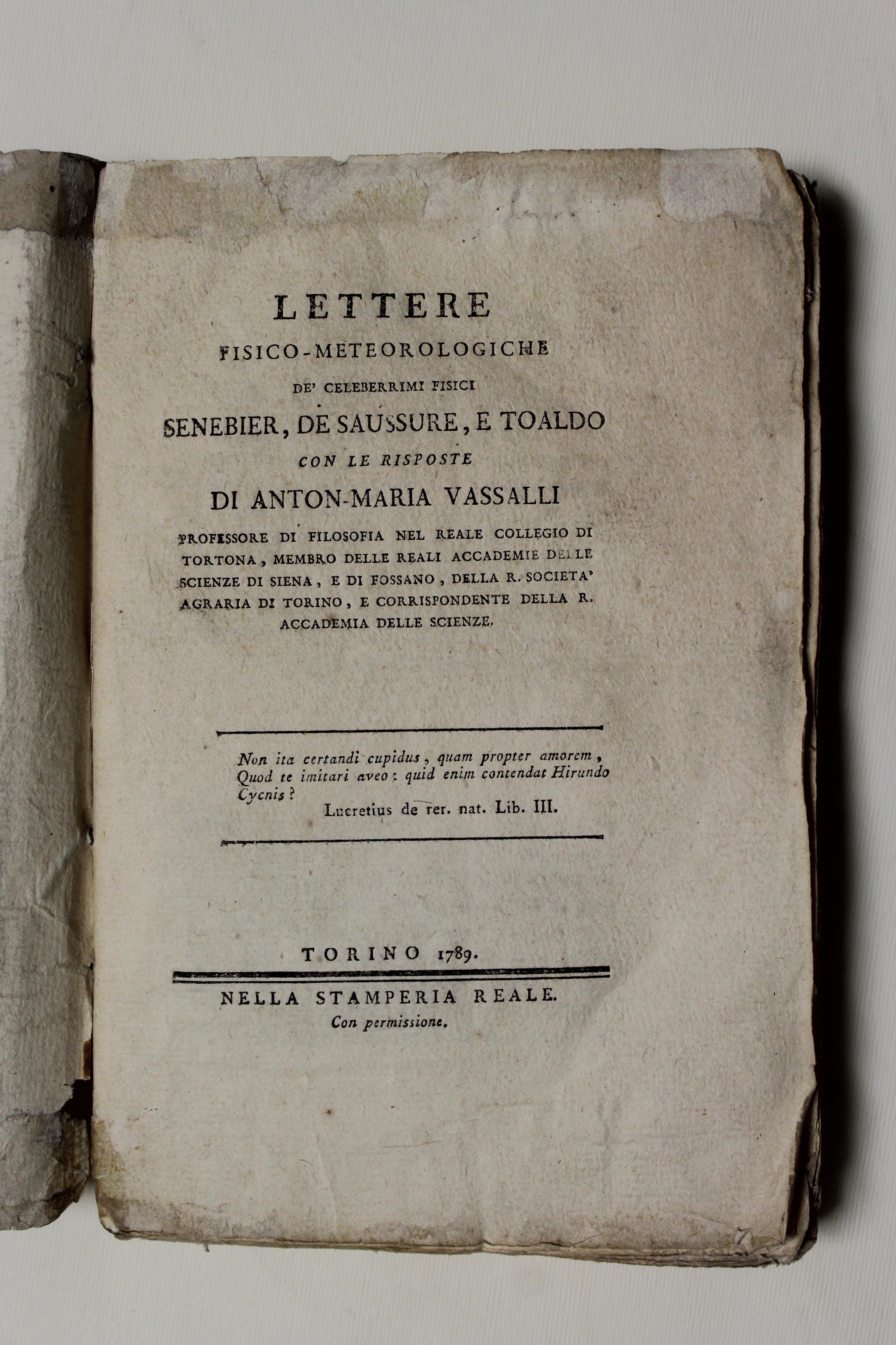 Lettere fisico-meteorologiche de' celeberrimi fisici Senebier, De Saussure, e Toaldo …