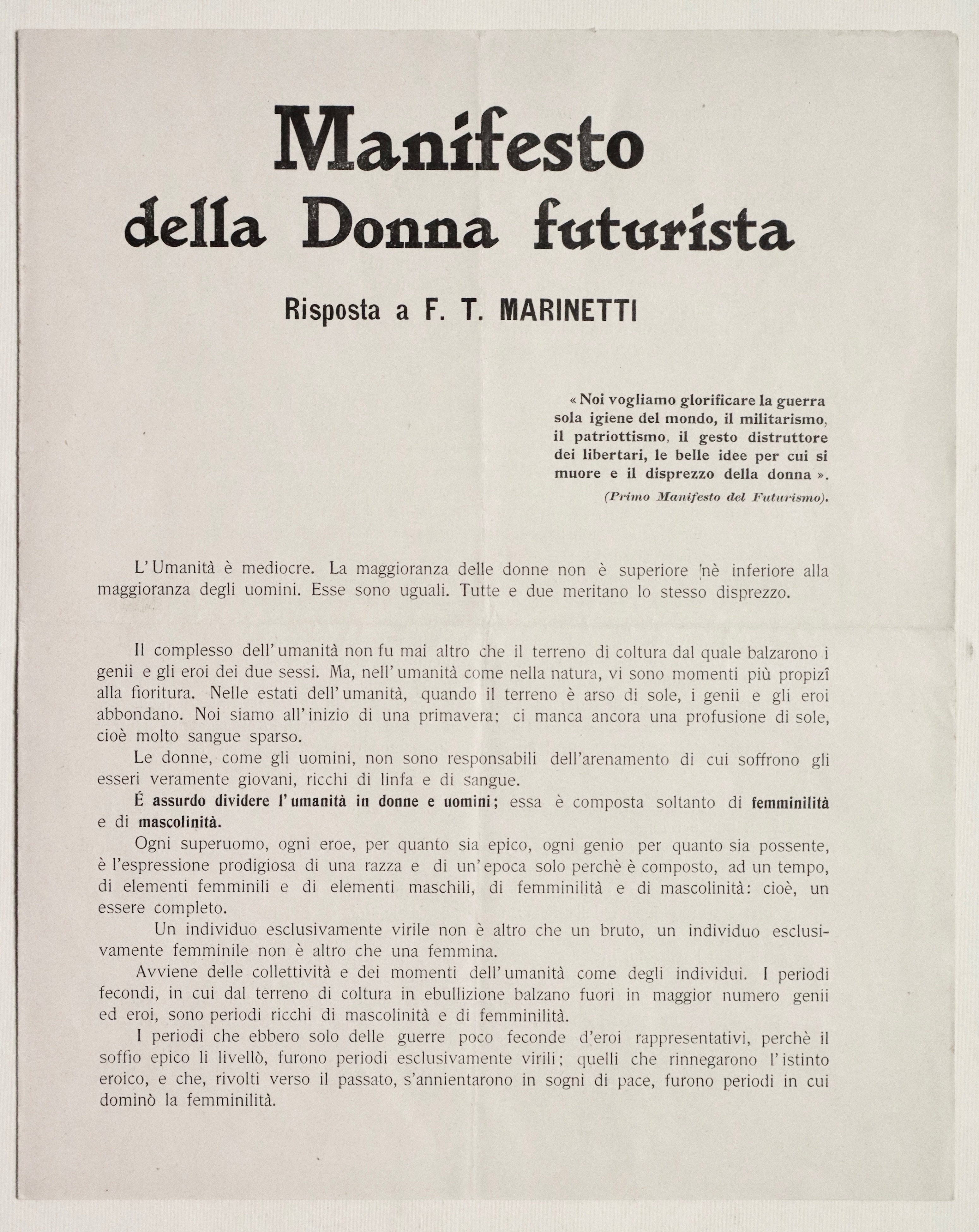 Manifesto della Donna futurista. Risposta a F.T. Marinetti