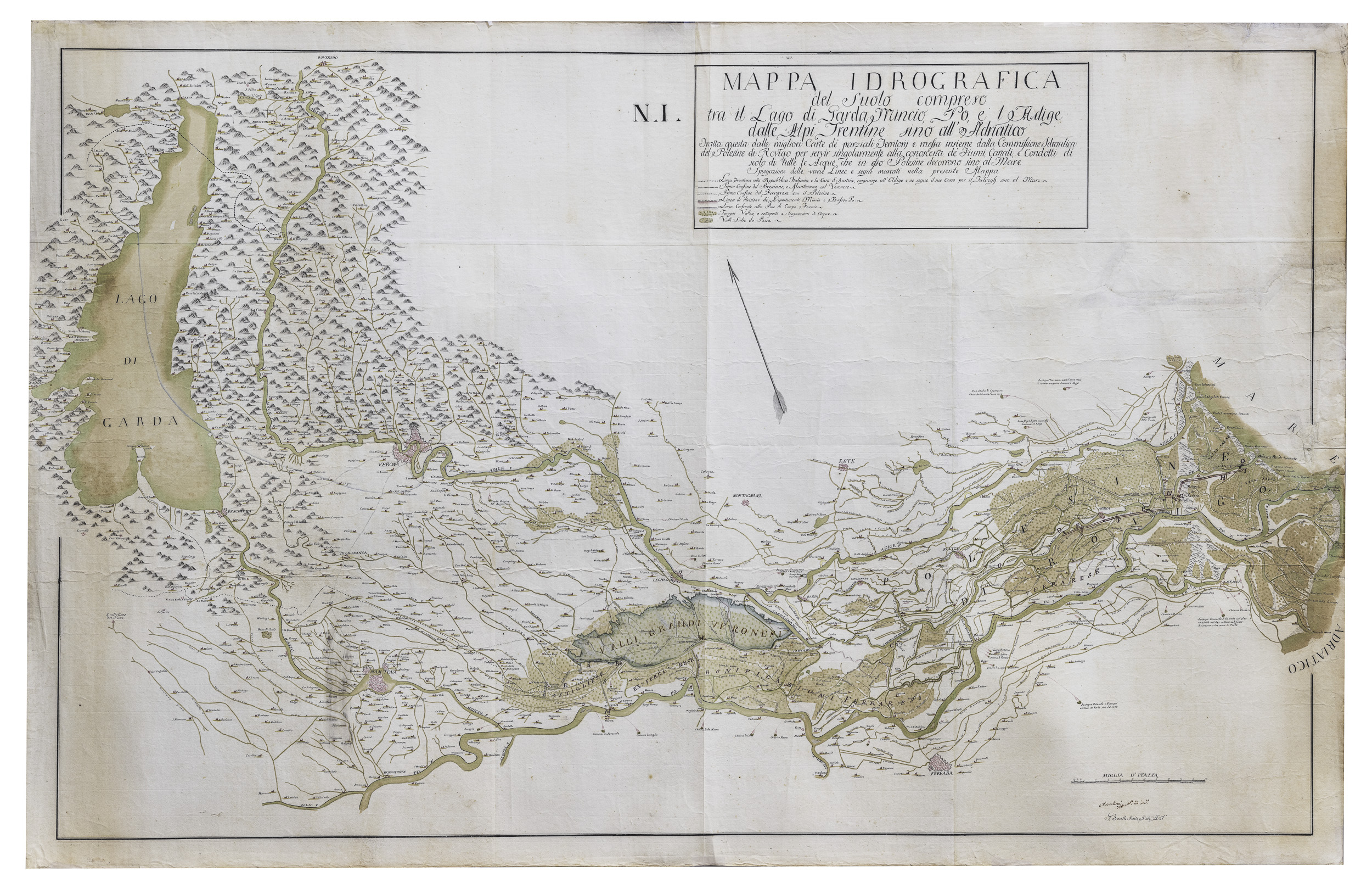 Mappa idrografica del suolo compreso tra il Lago di Garda, …