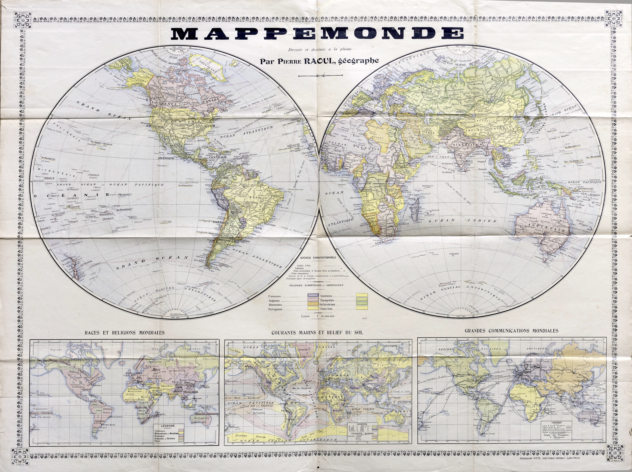 Mappemonde dressèe et dessinée à la plume par Pierre Raoul, …