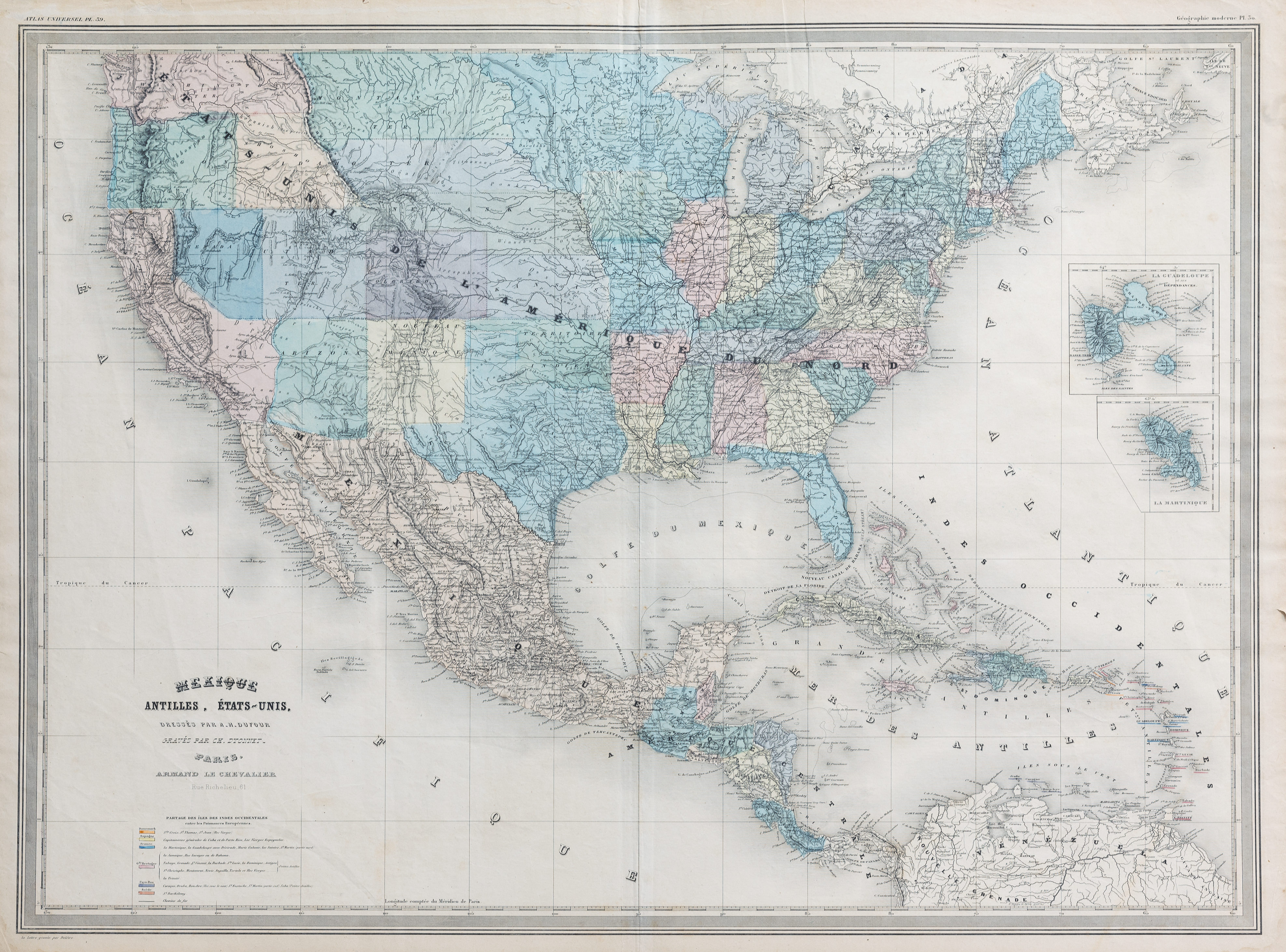 Mexique Antilles, Etats-Unis dressée par A. H. Dufour. Incisione in …