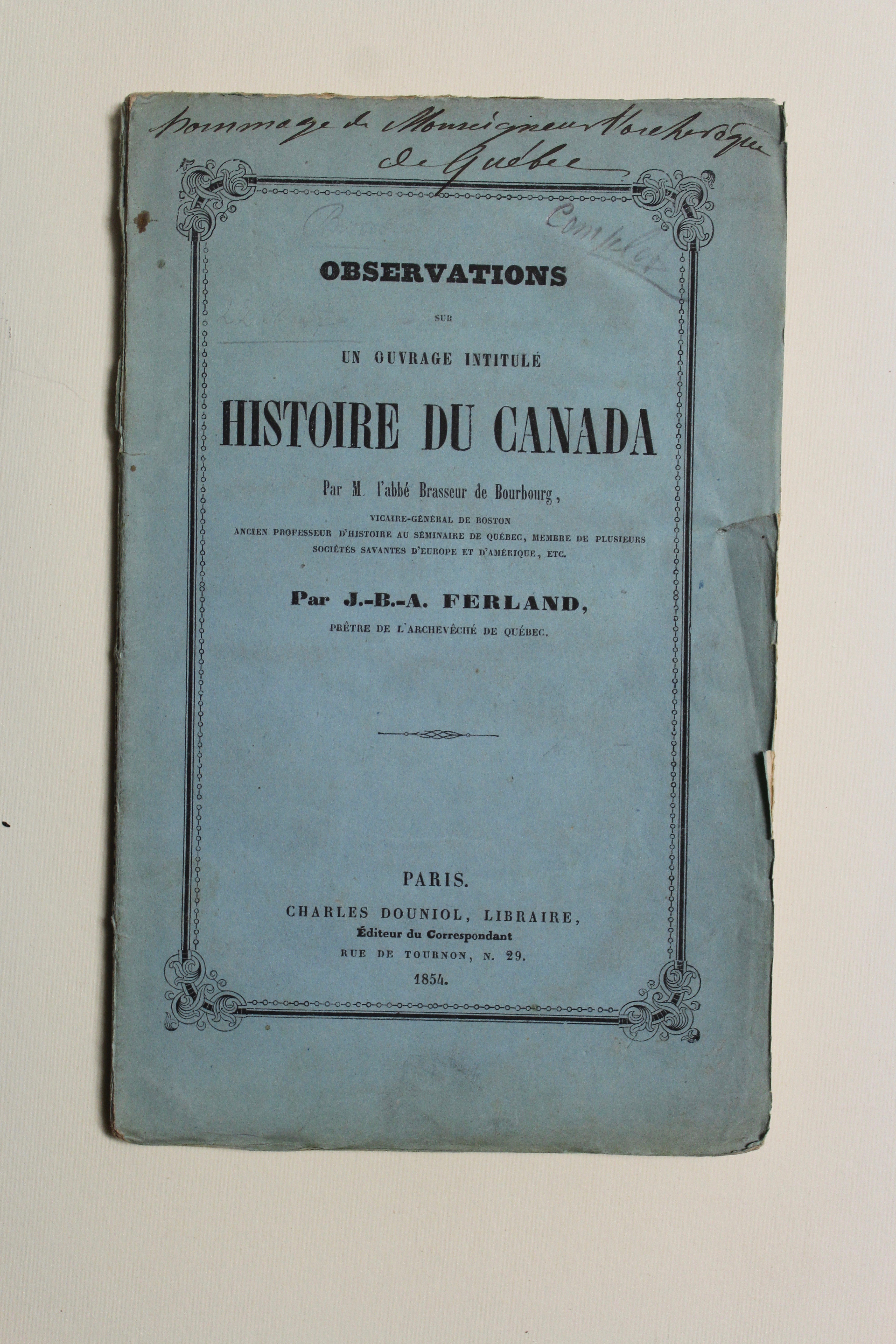 Observations sur un ouvrage intitulé Histoire du Canada par l'abbé …