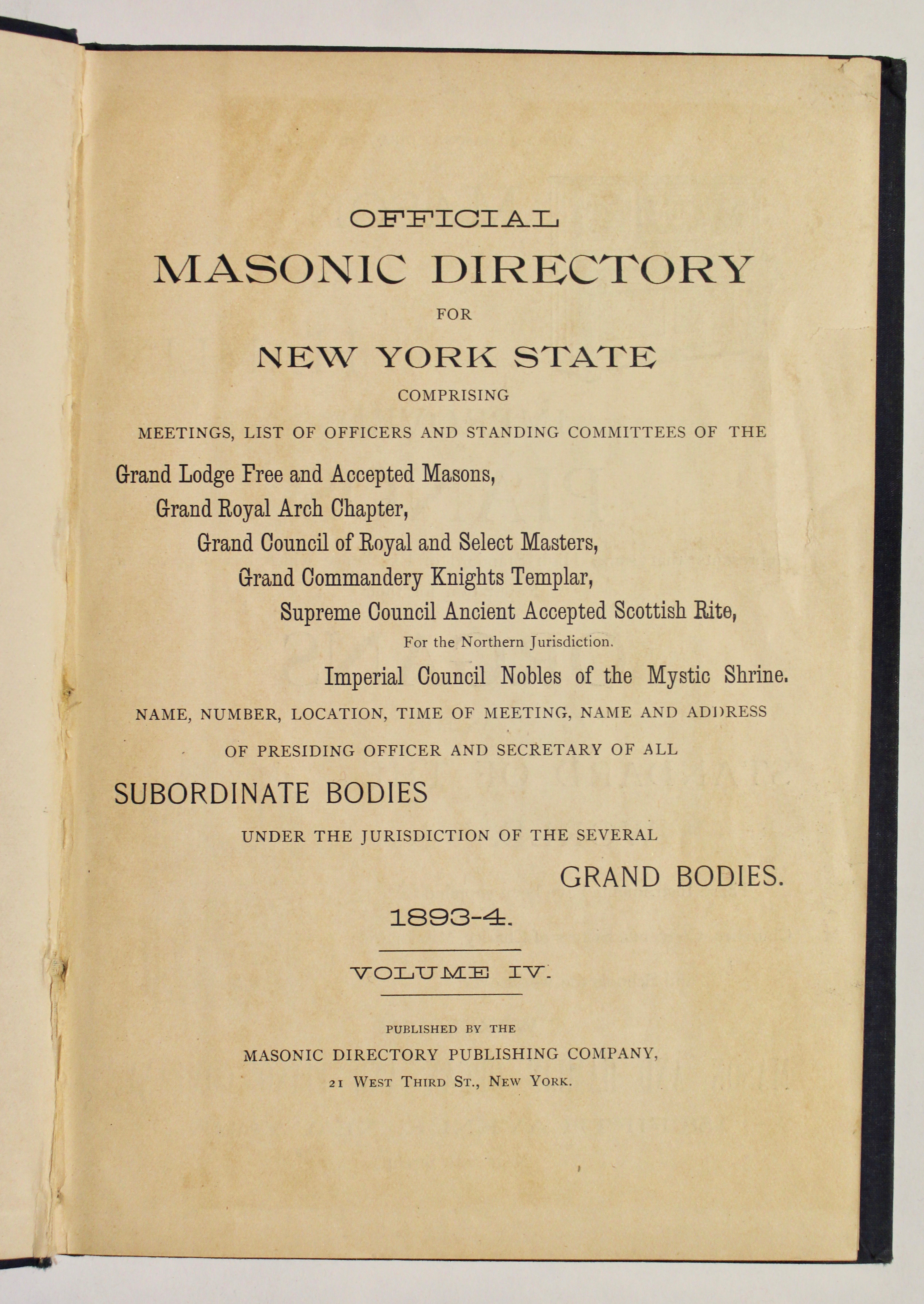 Official masonic directory for the New York State. Volume IV