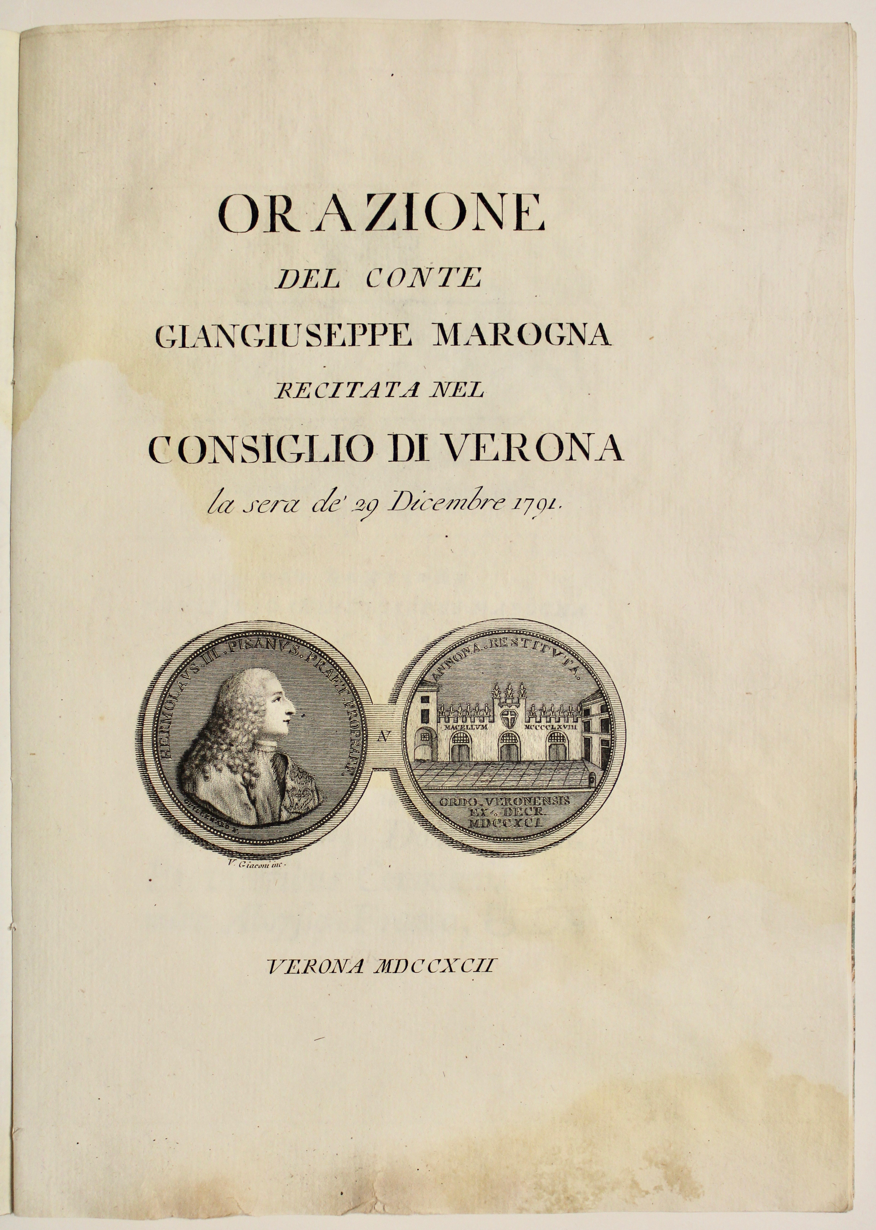 Orazione del Conte.recitata nel consiglio di Verona la sera de' …